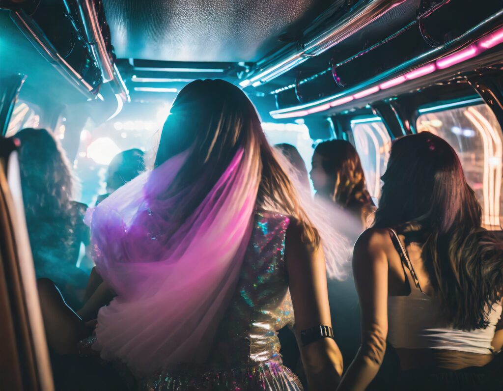 Firefly night time inside a party bus. include leds smokes laser lights and girls dancing. 8767
